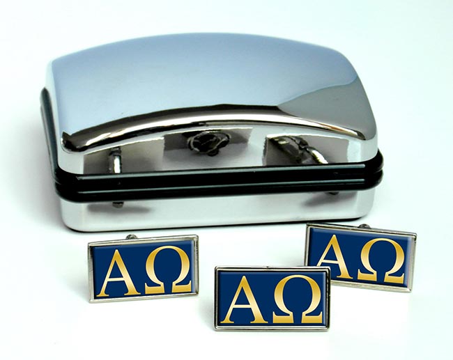Alpha Omega Rectangle Cufflink and Tie Pin Set